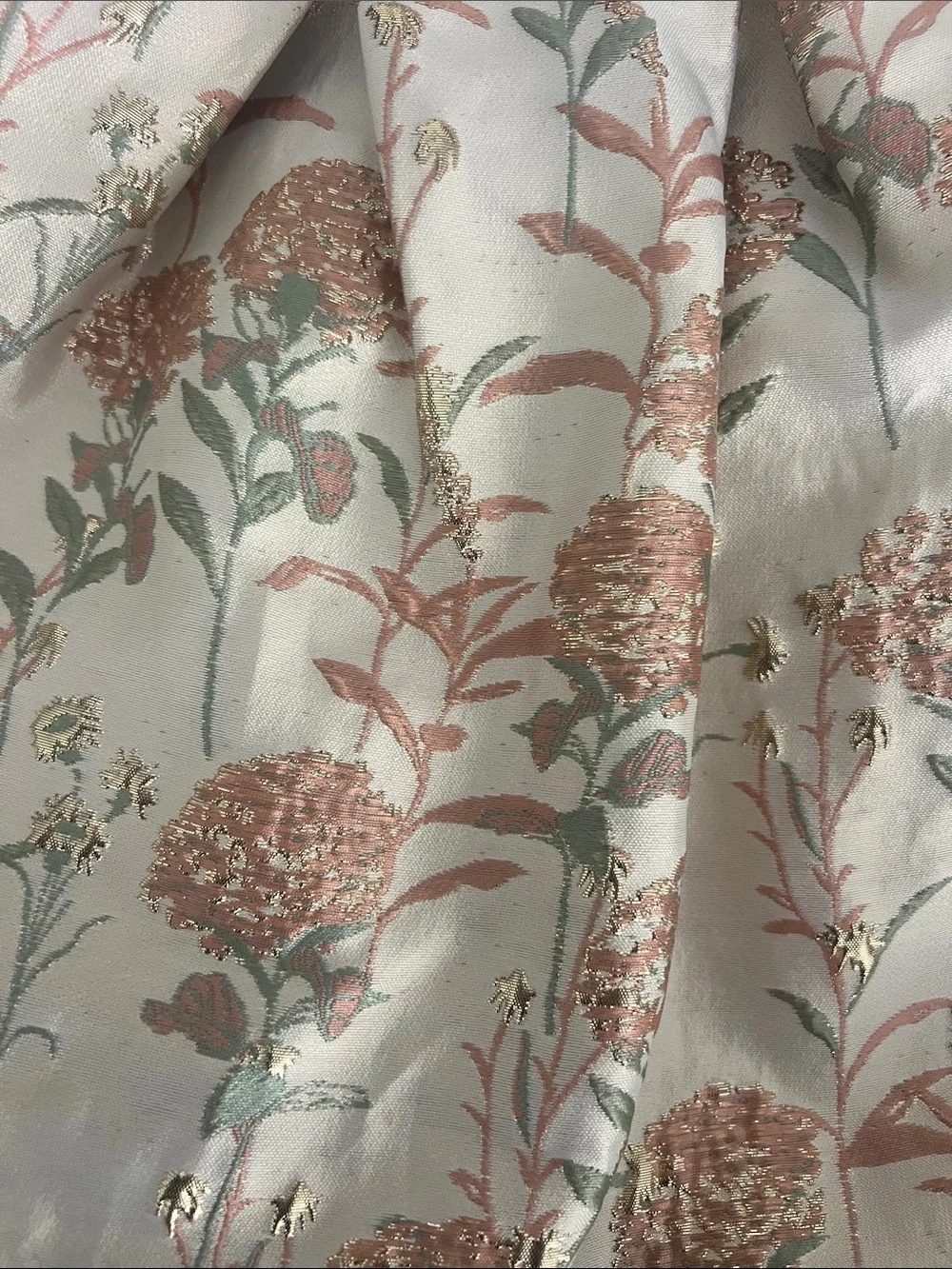 Peppermint Cream Floral Jacquard Dress with Pastel Appliqués